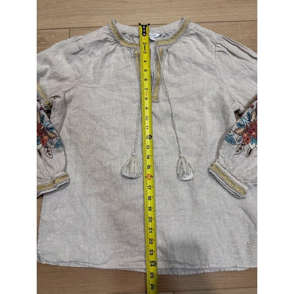 Chico's Embroidered Linen Peasant Top Tunic Boho Festival Blouse Size 0.5 (US 6) - Picture 4 of 10